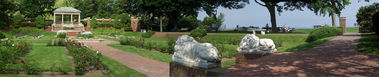 Lions on Guard
Marble lions watch over the Rose Garden at Lynch Park
while people enjoy the cool ocean breeze nearby.
