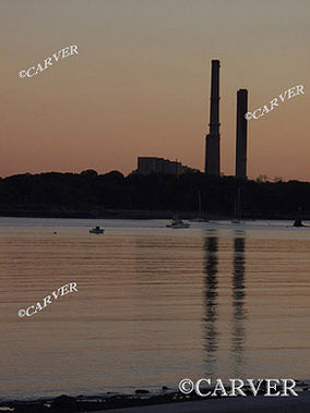 Stacks Extended
As seen here from Beverly the smokestacks of the 
Salem Harbor Power Station dominate the skyline at twilight.
Keywords: salem; harbor; beverly; power; reflection; photograph; picture; print