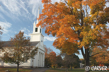 An Old New England Fall Scene
Autumn foliage stands before the Congregational Church 
in Topsfield, MA in this scene from October 2008.
Keywords: fall; new england; foliage; church; steeple; color; photo; picture
